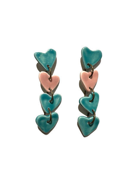 LAS MALCRIÁS - Hearts Ceramics - Multiple Hearts Dangle Earrings