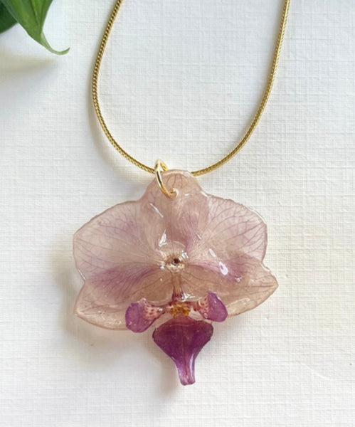 FLORE.C - Clear Pink and Lilac Orchid Necklace -CO.02