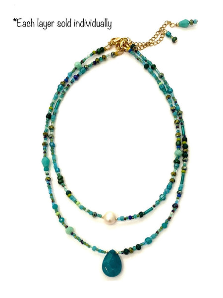 HC DESIGNS- Turquoise Seedbead Layering Necklace- Short Length