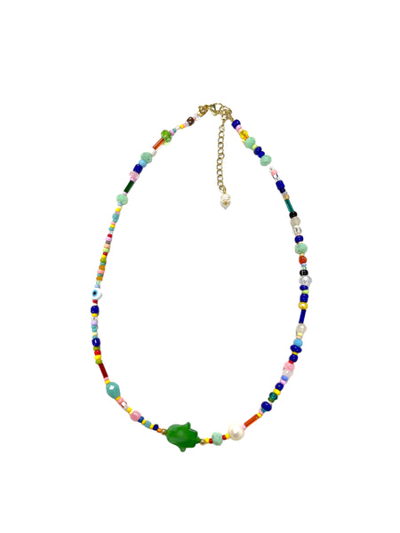 HC DESIGNS - Seed Beads Multicolor Hamsa Hand Necklace