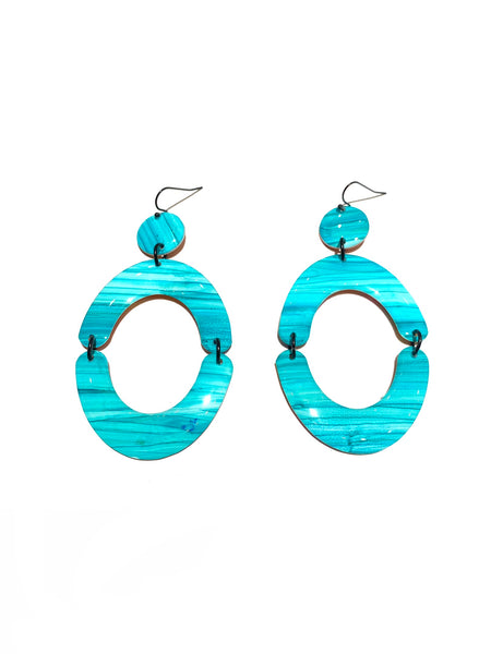 CAMBALACHE BY VIRGINIA NIN - Big Reversible Earrings - Colorful / Blue Lines