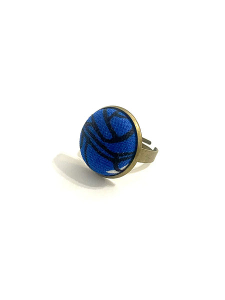 BOTÓN DE AZÚCAR- Adjustable Ring - Simple Brass Tone - Blue Petals