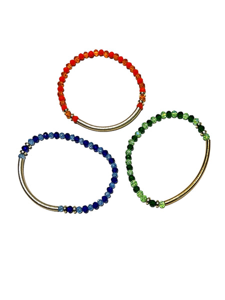 E-HC DESIGNS- Full Crystal - Gold Tube Curved - Elastic Bracelets