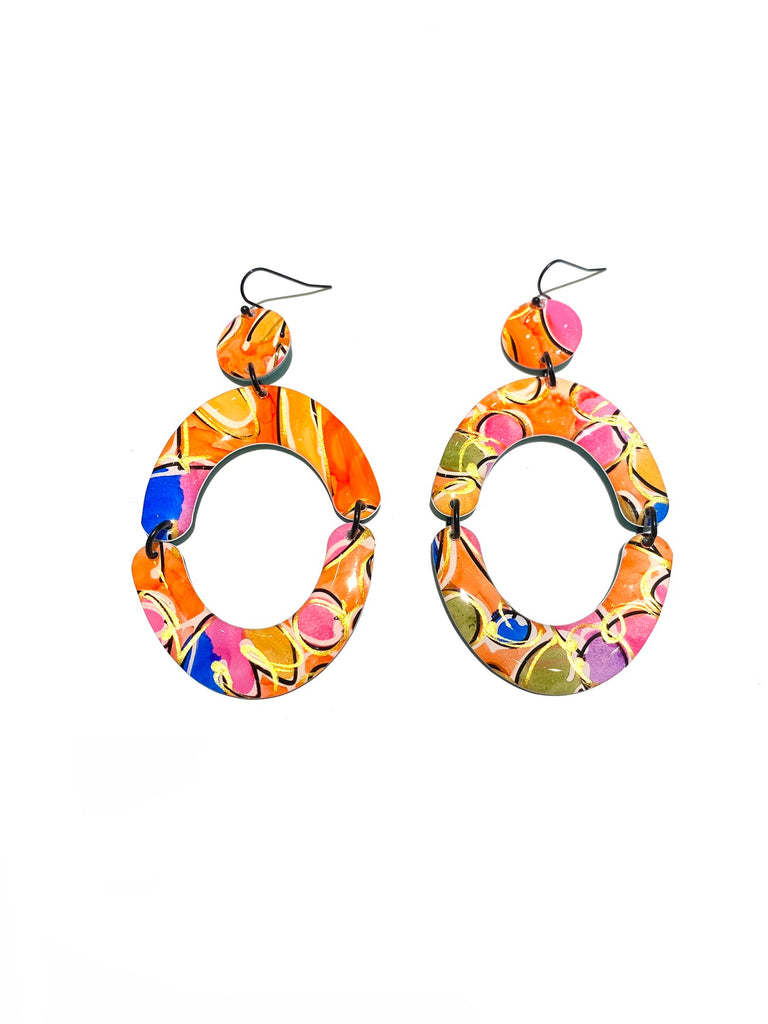 CAMBALACHE BY VIRGINIA NIN - Big Reversible Earrings - Colorful / Blue Lines