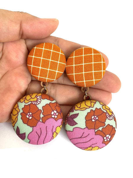 BOTÓN DE AZÚCAR - Double Earrings- Caramel Grid Flowers