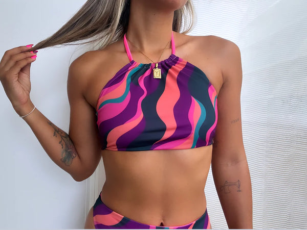 OMA DESIGNS - Wavy Sunset - Reversible Halter Top