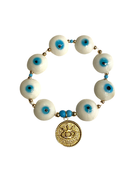 E-HC DESIGNS- Evil Eye with Charm Elastic Bracelet (more colors available)