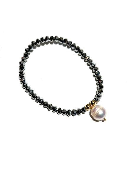 E-HC DESIGNS- Pearl Pendant with Crystals Elastic Bracelets (More colors available)