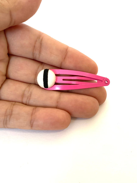 Hair Clips- Hot Pink- Black Stripe