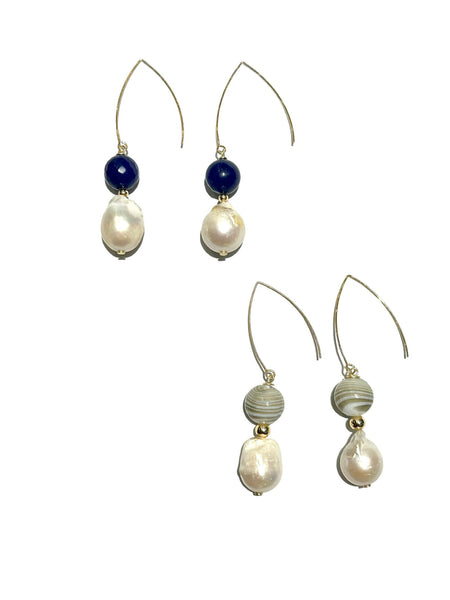 HC DESIGNS - Agate and Baroque Pearl Earrings (more colors available)