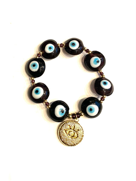 E-HC DESIGNS- Evil Eye with Charm Elastic Bracelet (more colors available)