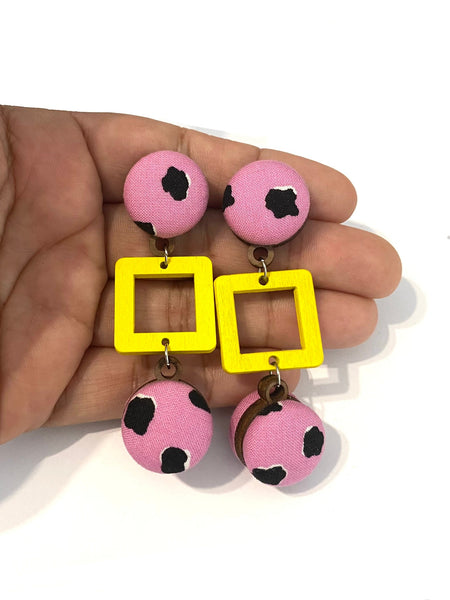 BOTÓN DE AZÚCAR - Ventana Earrings- Large- Pink and Yellow