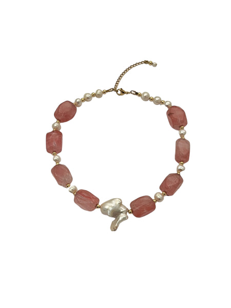 HC DESIGNS- Cherry Quartz and Pearls Necklace