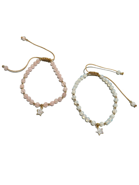 E-HC DESIGNS- Shiny Star Pendant Stone Adjustable Bracelet (different stones available)