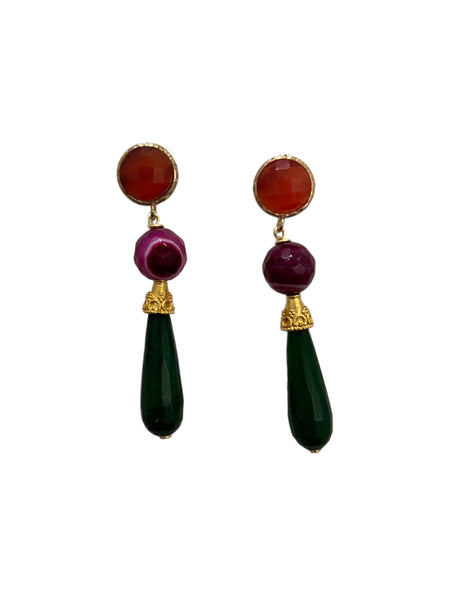 HC DESIGNS- Agate Drop Earrings - Peach,Burgundy,Green