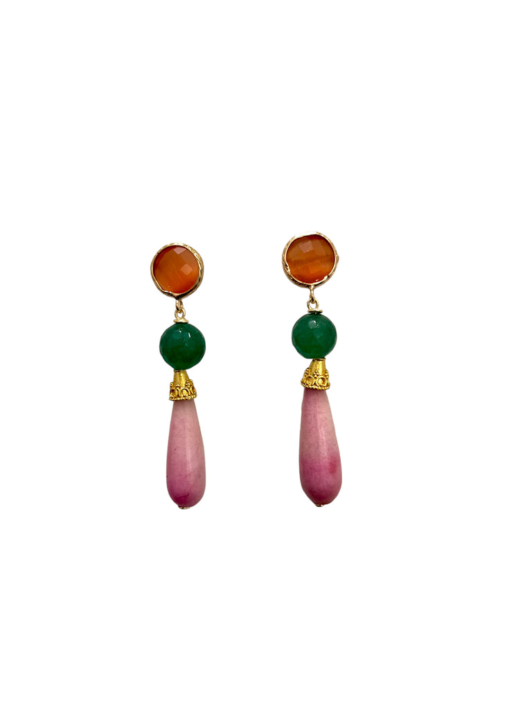HC DESIGNS- Agate Drop Earrings - Peach,Green,Pink