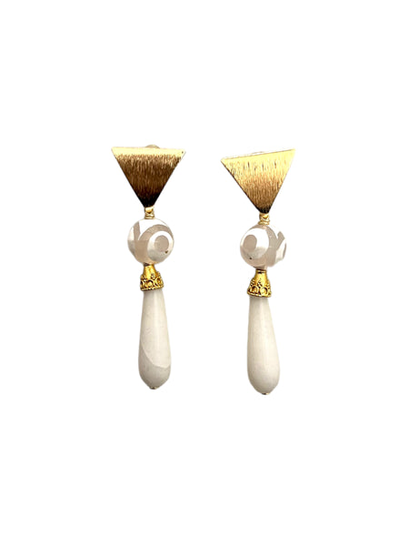 HC DESIGNS- Agate Triangle Drop Earrings -  White