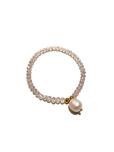 E-HC DESIGNS- Pearl Pendant with Crystals Elastic Bracelets (More colors available)