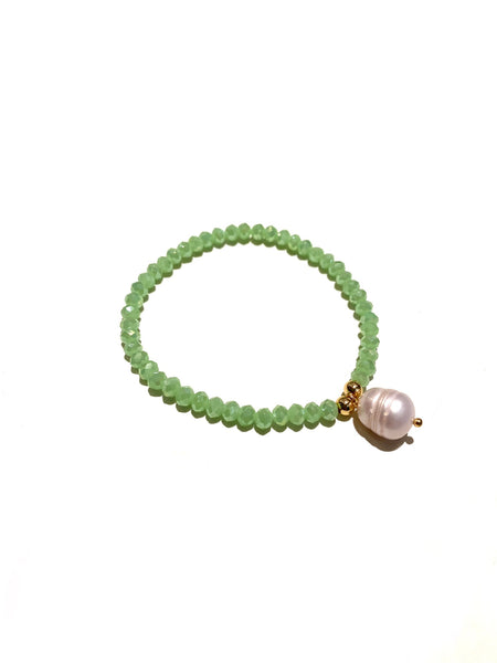 E-HC DESIGNS- Pearl Pendant with Crystals Elastic Bracelets (More colors available)
