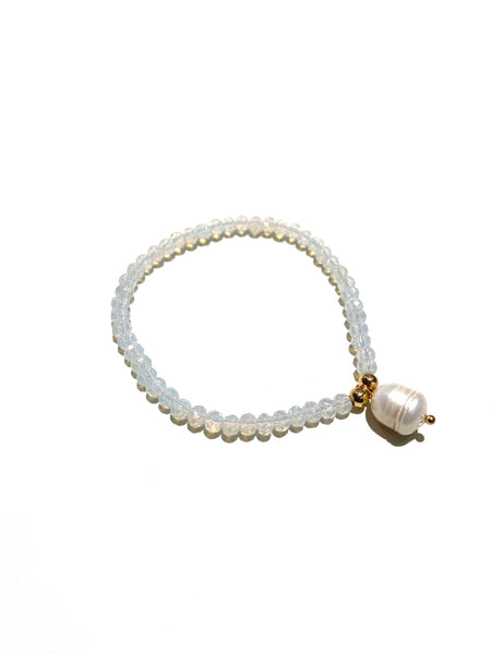 E-HC DESIGNS- Pearl Pendant with Crystals Elastic Bracelets (More colors available)