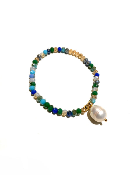 E-HC DESIGNS- Pearl Pendant with Crystals Elastic Bracelets (More colors available)