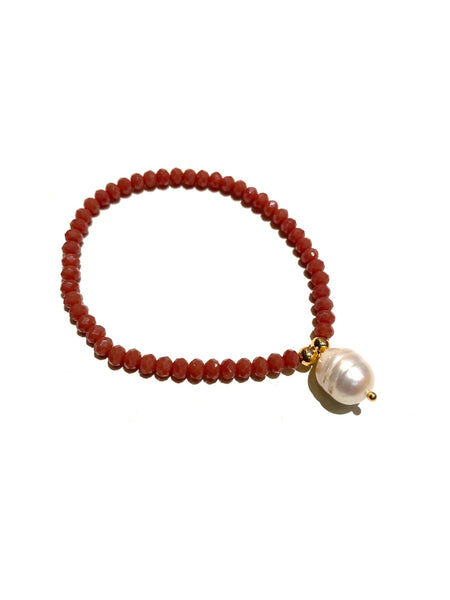 E-HC DESIGNS- Pearl Pendant with Crystals Elastic Bracelets (More colors available)