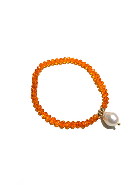 E-HC DESIGNS- Pearl Pendant with Crystals Elastic Bracelets (More colors available)