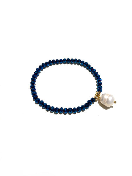 E-HC DESIGNS- Pearl Pendant with Crystals Elastic Bracelets (More colors available)