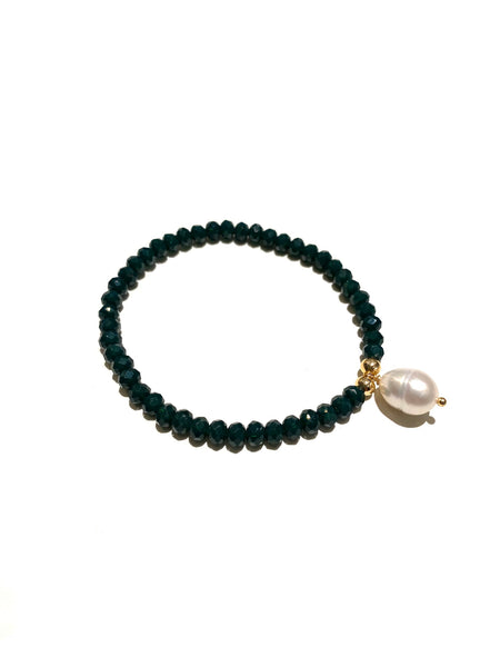 E-HC DESIGNS- Pearl Pendant with Crystals Elastic Bracelets (More colors available)