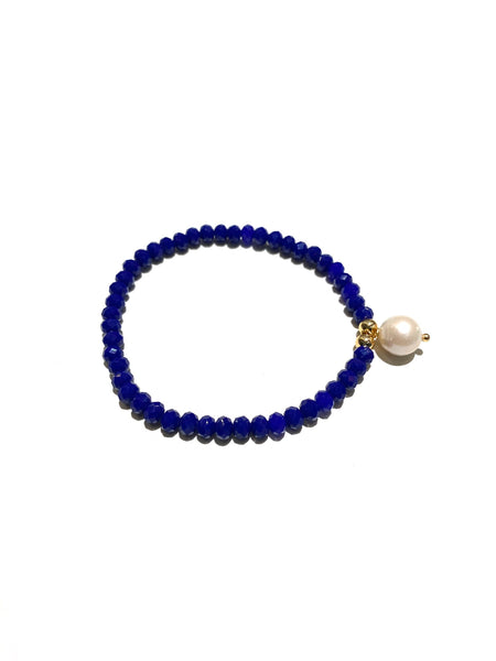 E-HC DESIGNS- Pearl Pendant with Crystals Elastic Bracelets (More colors available)