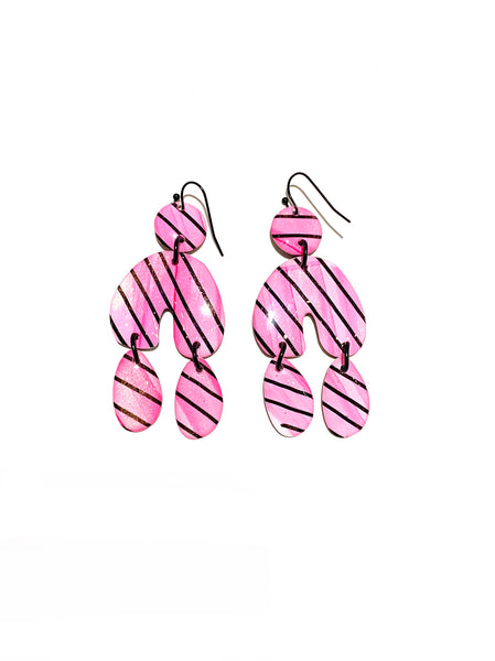 CAMBALACHE BY VIRGINIA NIN - Small Reversible Earrings - Brown / Pink Lines