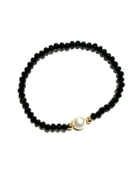 E-HC DESIGNS- Round Pearl with Crystals Elastic Bracelets (More colors available)