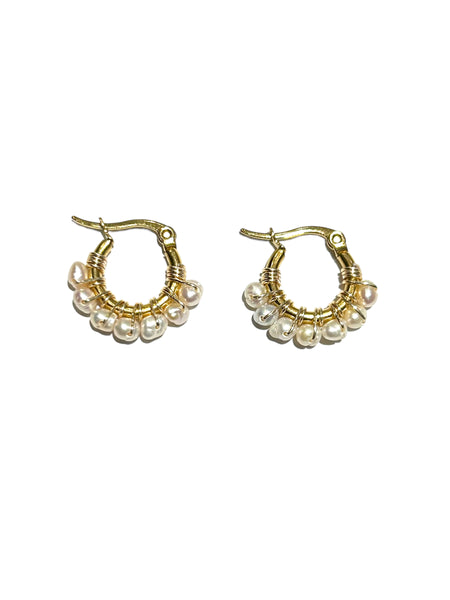 HC DESIGNS - Mini Pearl Round Hoops 0.5 Inch