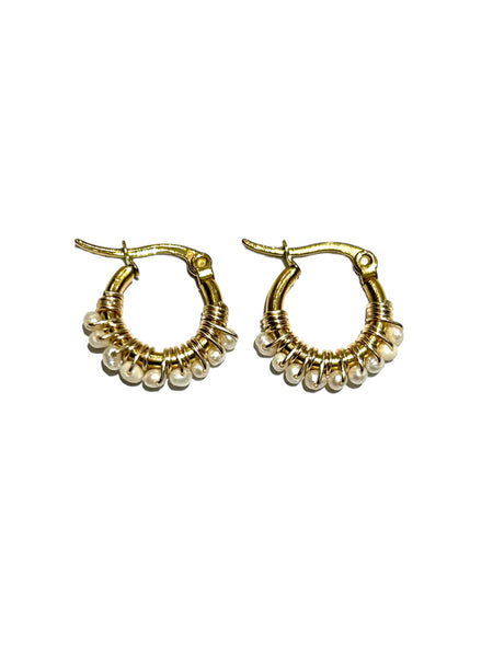 HC DESIGNS - Mini Pearl Round Hoops 0.5 Inch