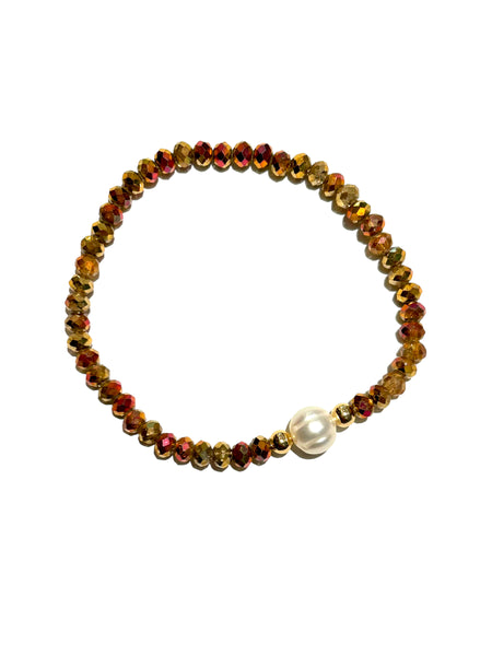 E-HC DESIGNS- Round Pearl with Crystals Elastic Bracelets (More colors available)