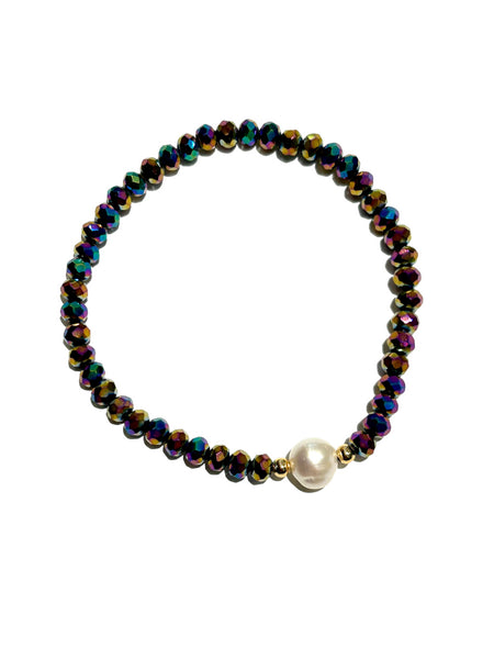 E-HC DESIGNS- Round Pearl with Crystals Elastic Bracelets (More colors available)