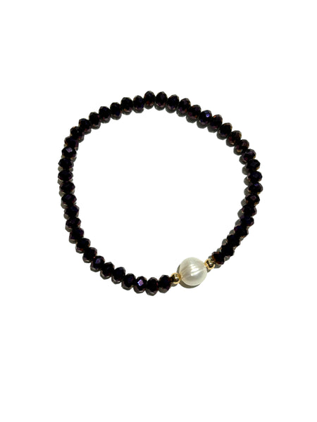 E-HC DESIGNS- Round Pearl with Crystals Elastic Bracelets (More colors available)