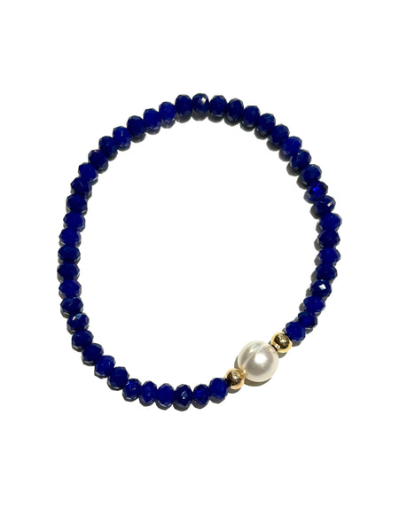 E-HC DESIGNS- Round Pearl with Crystals Elastic Bracelets (More colors available)