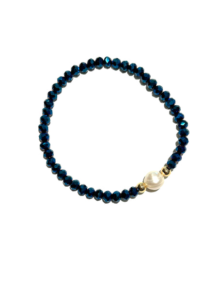 E-HC DESIGNS- Round Pearl with Crystals Elastic Bracelets (More colors available)