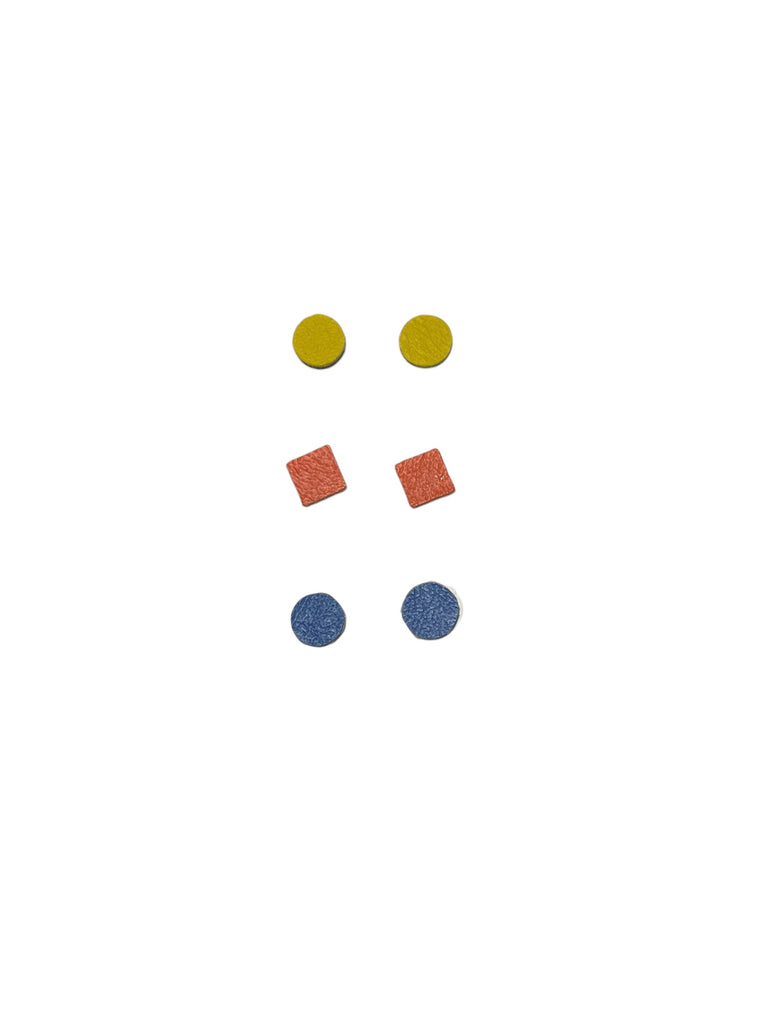 INÉDITO - Circle/ Square Studs SET (Yellow, Orange, Blue)