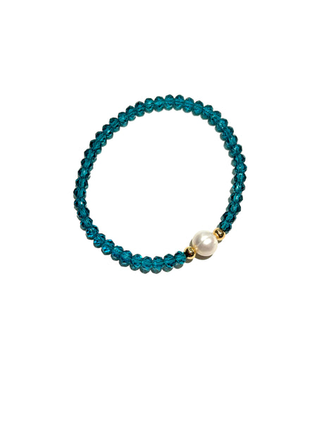 E-HC DESIGNS- Round Pearl with Crystals Elastic Bracelets (More colors available)