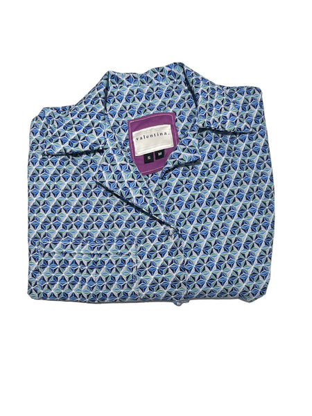 VALENTINA - Oversized Shirt - Blue Geo (S/M)