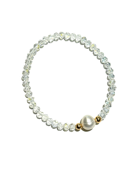 E-HC DESIGNS- Round Pearl with Crystals Elastic Bracelets (More colors available)