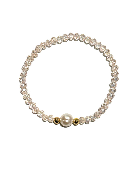 E-HC DESIGNS- Round Pearl with Crystals Elastic Bracelets (More colors available)