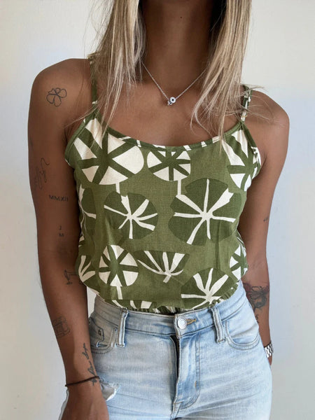 OMA DESIGNS -Olive Elastic Waist Crop Top