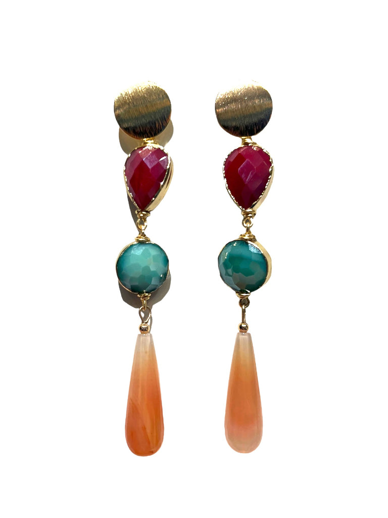 HC DESIGNS- Agate Drop Earrings - Ruby, Light Blue, Clear Salmon Pink