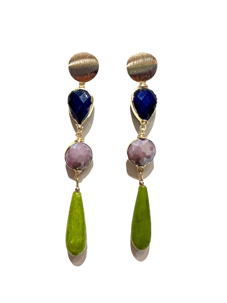 HC DESIGNS- Agate Drop Earrings - Blue, Green, Lilac