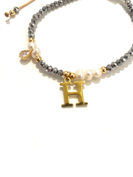 E-HC DESIGNS- Mini Crystal Pearl Bracelet With Initial