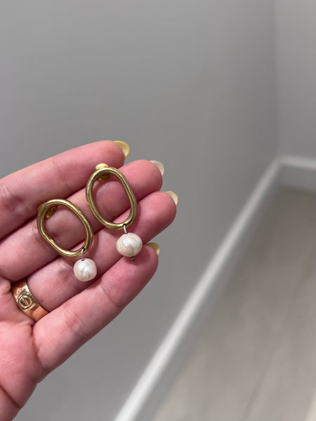 AVI- Halo Pearl Brass Earrings