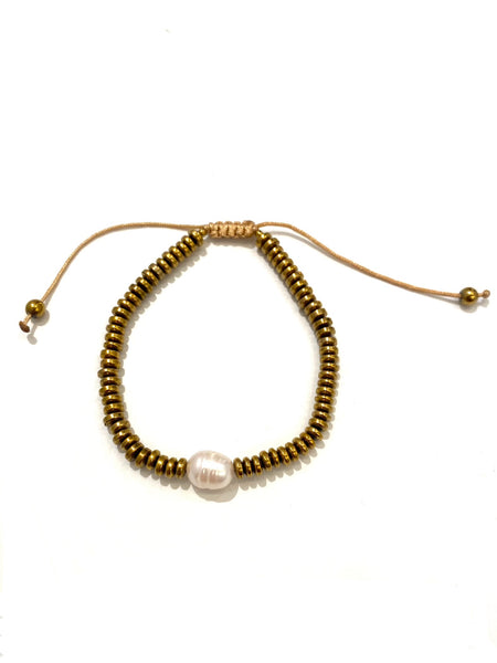E-HC DESIGNS- Hematite Rondelle Pearl Bracelet